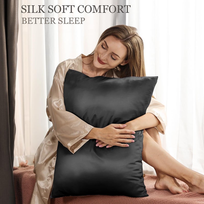 Adubor 100% Silk Pillowcase - Mulberry Silk Pillow Cases, 23 Momme 6A Grade Fibers, Silk Pillow Case for Hair and Skin Health, with Hidden Zipper (Queen 20''x30'', Black, 1PC) - Image 2